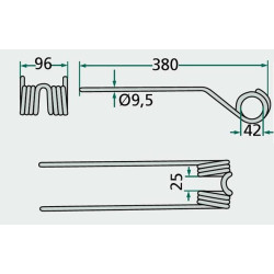 Palec zgrabiarki 380x98mm, pasuje do Claas
