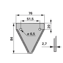 Nożyk kosy górnoryflowany 2,7mm, szer.76/51,6 dł.82,3mm -nit 6,5 mm