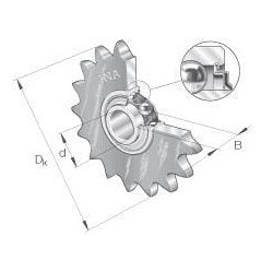 Koło napinacza łańcucha 08B-1/2"x5/16", Z18, otwór 16,2 INA/FAG 4012802790016