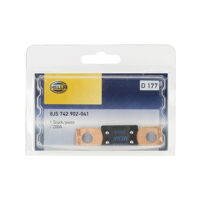 Bezpiecznik Mega 200A L68.6 mm niebieski op. 1 szt. Hella