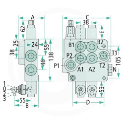 Rozdzielacz 2 sekcyjny hydrauliczny MBV5, 2 sekcyjny A1A1 KZ1C2