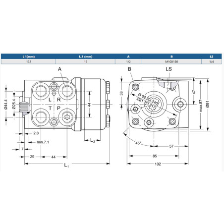 Orbitrol 100 OSPC-LS, Danfoss 150-1231, 225/170 bar