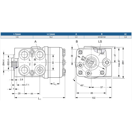Orbitrol 125 OSPC-LS, Danfoss 150-1232, 225/ 170 bar