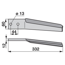Ząb brony aktywnej, prawy, L332 mm pasujący do Maschio