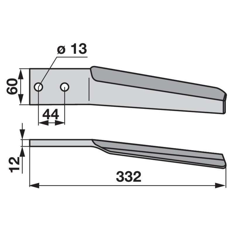 Ząb brony aktywnej, prawy, L332 mm pasujący do Maschio