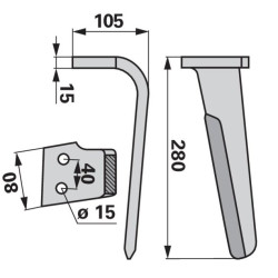 Ząb brony aktywnej, L280 mm lewy KG-26 Rabe