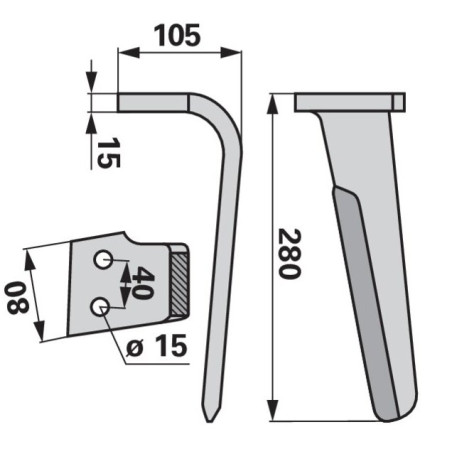 Ząb brony aktywnej, L280 mm lewy KG-26 Rabe