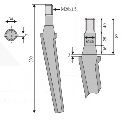 Ząb brony aktywnej, L337 mm lewy/prawy, pasujący do Feraboli