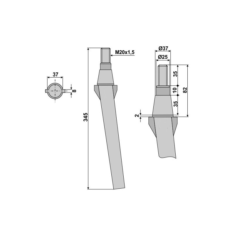 Ząb brony aktywnej, L345 mm Sovema