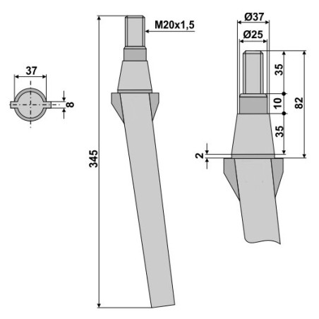 Ząb brony aktywnej, L345 mm Sovema