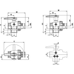Zawór Kulowy Ręczny 3-Drożny Gwint Wew. 1i1/2" F Camlock Arag 8026834337596