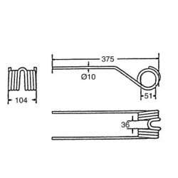 Palec, ząb zgrabiarki 375/104/51 fi10 mm, oryginał Deutz-Fahr VF16502744 Deutz Fahr 9016502744008