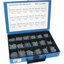 Zestaw blachowkrętów DIN7981, ocynk, 18 komorowy, 1450 szt., 2,9x9,5 do 4,8x32 