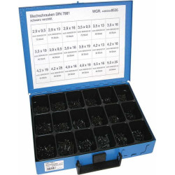 Zestaw blachowkrętów DIN7981, czarny ocynk, 18 komorowy, 720 szt., 2,9x9,5 do 5,5x25 