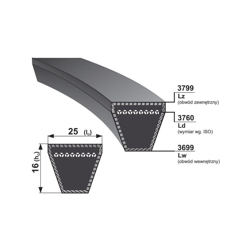 Pas klinowy H25 Stomil Sanok, H25 x 16 x 3760 mm