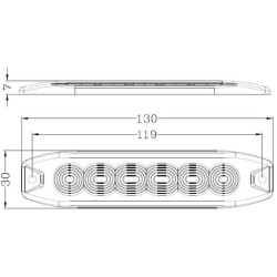 Lampa ostrzegawcza LED, prostokątna, 10/30V, pomarańczowa, 130x30x7 mm, 6 LED Kramp