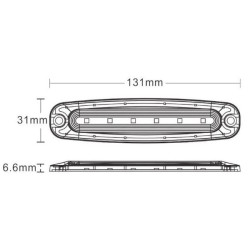 Lampa ostrzegawcza LED, prostokątna, 10/30V, pomarańczowa, 130x30x7 mm, 6 LED Kramp