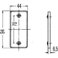 Odblask czerwony prostokątny 44x94mm z otworami Hella 4082300171600