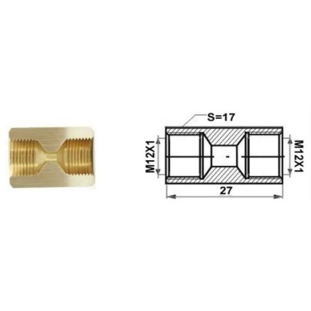 Łącznik mufa (dł.: 27mm, M12x1/M12x1)