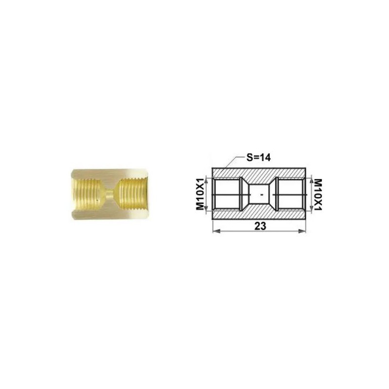 Łącznik mufa (dł.: 23mm, M10x1/M10x1) 