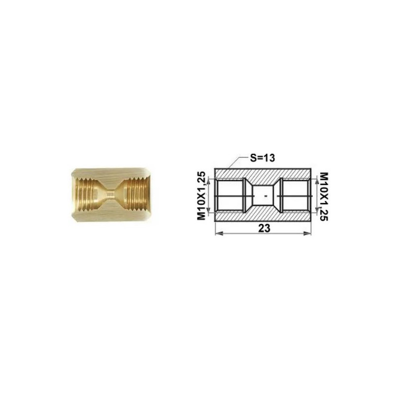 Łącznik mufa (dł.: 23mm, M10x1,25/M10x1,25)