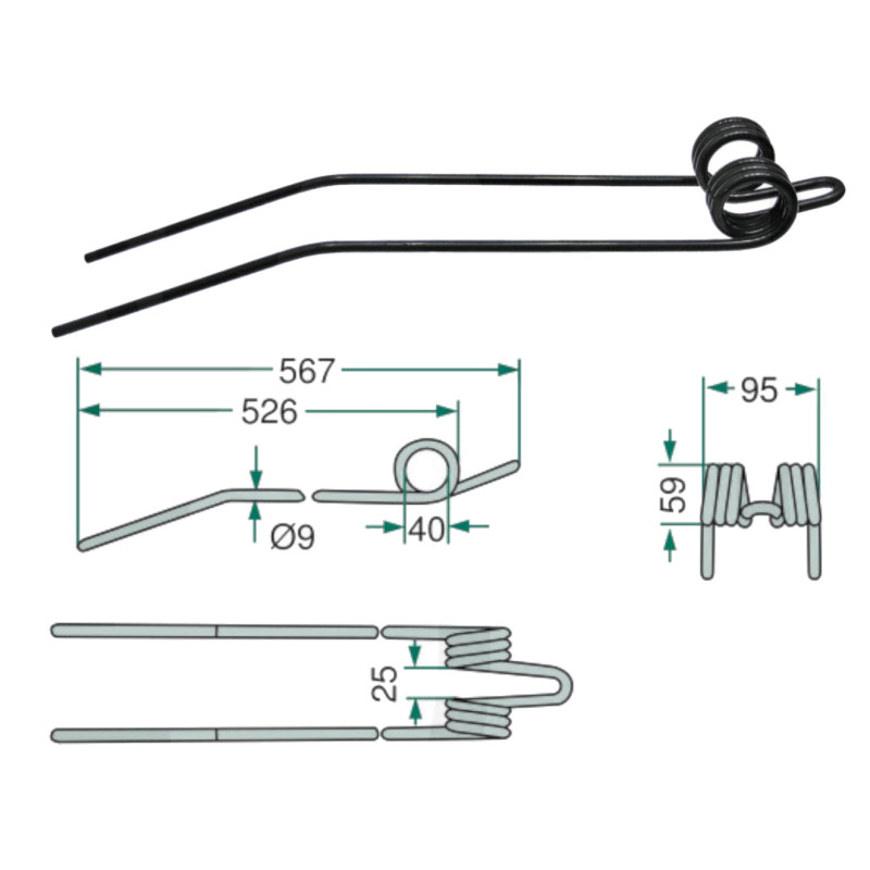Palec zgrabiarki 567/95/40 fi9,0 mm, oryginał Deutz-Fahr