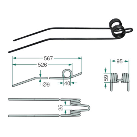 Palec zgrabiarki 567/95/40 fi9,0 mm, oryginał Deutz-Fahr