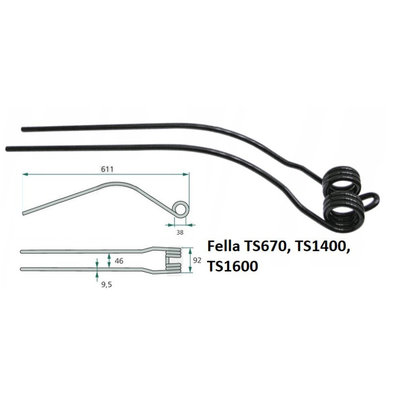 Palec zgrabiarki 611/92/38 fi9,5 mm, pasuje do Fella