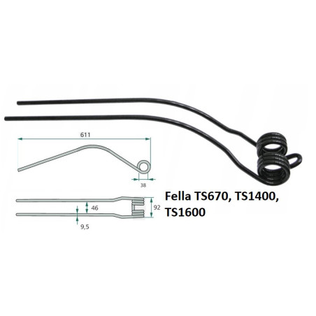 Palec zgrabiarki 611/92/38 fi9,5 mm, pasuje do Fella