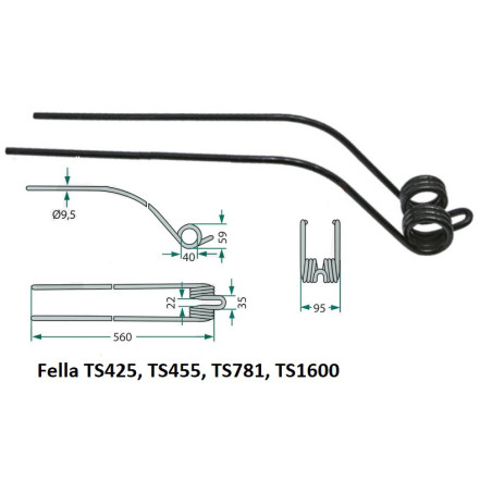 Palec, ząb zgrabiarki 560/93/40 fi9,5 mm, oryginał Fella 160111