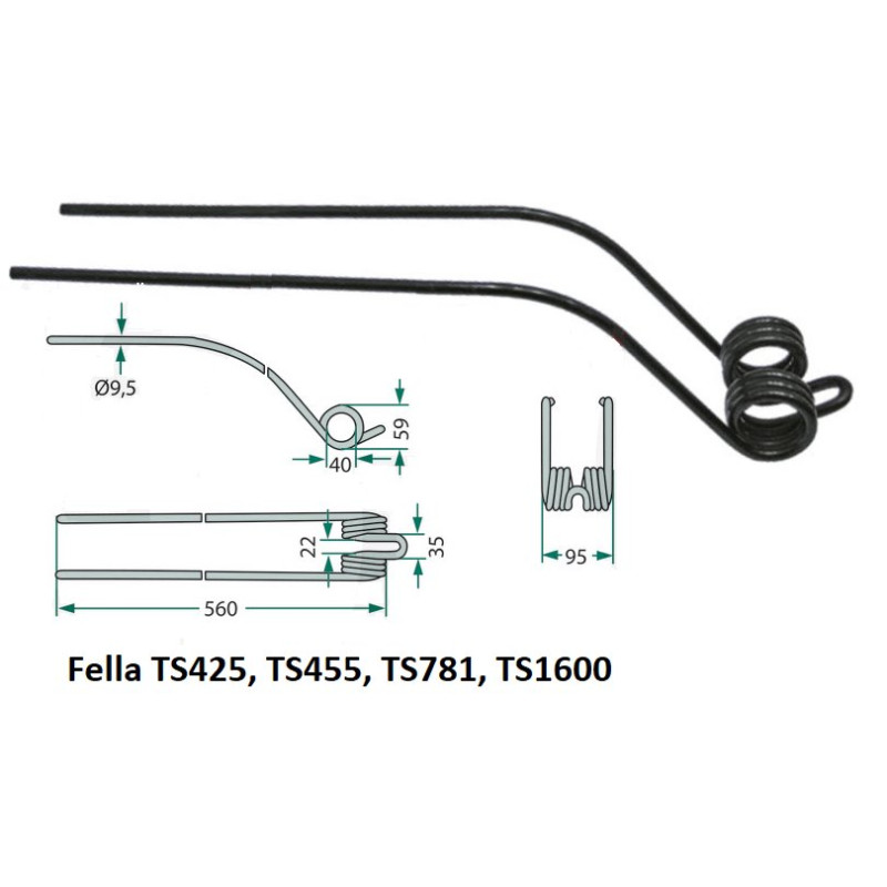 Palec zgrabiarki 560/93/40 fi9,5 mm, pasuje do Fella