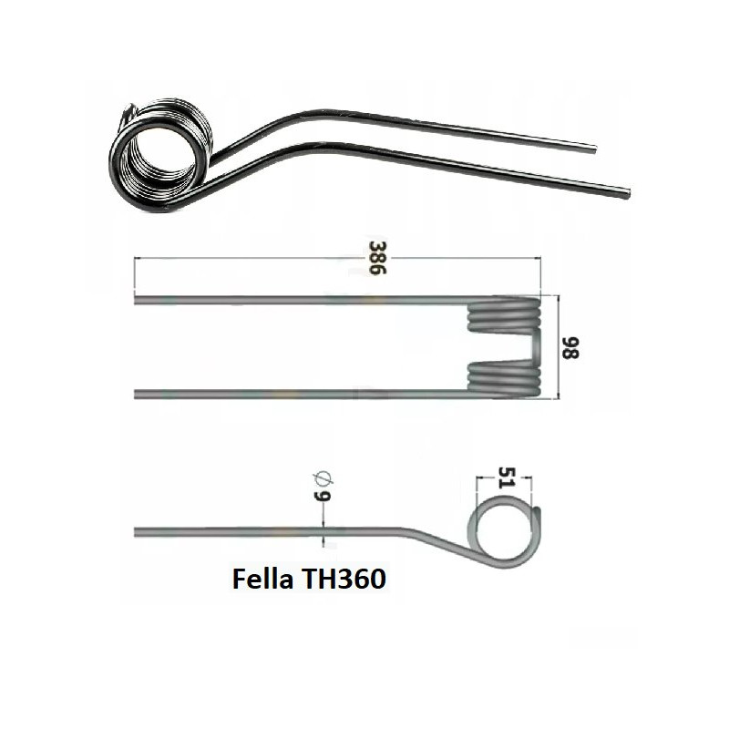 Palec przetrząsacza 386/95/52 fi9,0 mm, pasuje do Fella