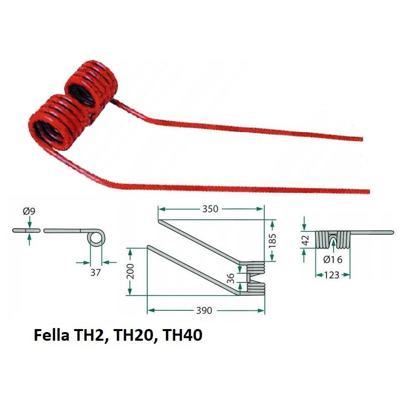 Palec przetrząsacza 390/123/39 fi9,0 mm, lewy, pasuje do Fella