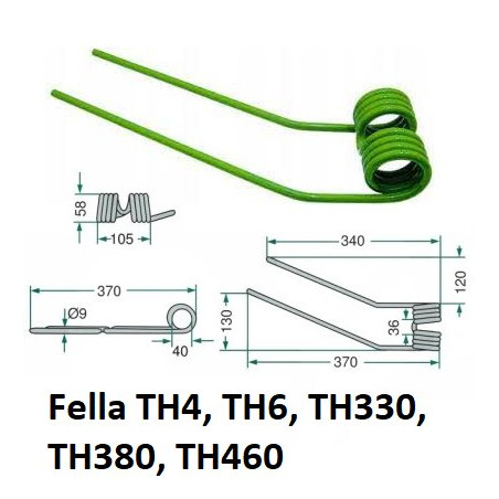 Palec przetrząsacza 370/105/40 fi9,0 mm, prawy, pasuje do Fella