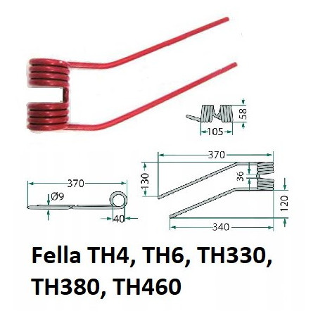Palec przetrząsacza 370/105/40 fi9,0 mm, lewy, pasuje do Fella