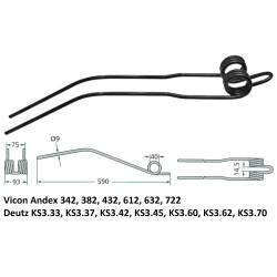 Palec zgrabiarki 585/88/41 fi9,0 mm, pasuje do Deutz-Fahr (1660038786)