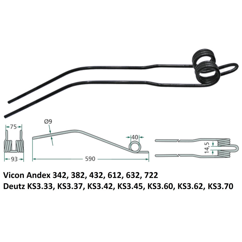 Palec zgrabiarki 585/88/41 fi9,0 mm, pasuje do Deutz-Fahr (1660038786)