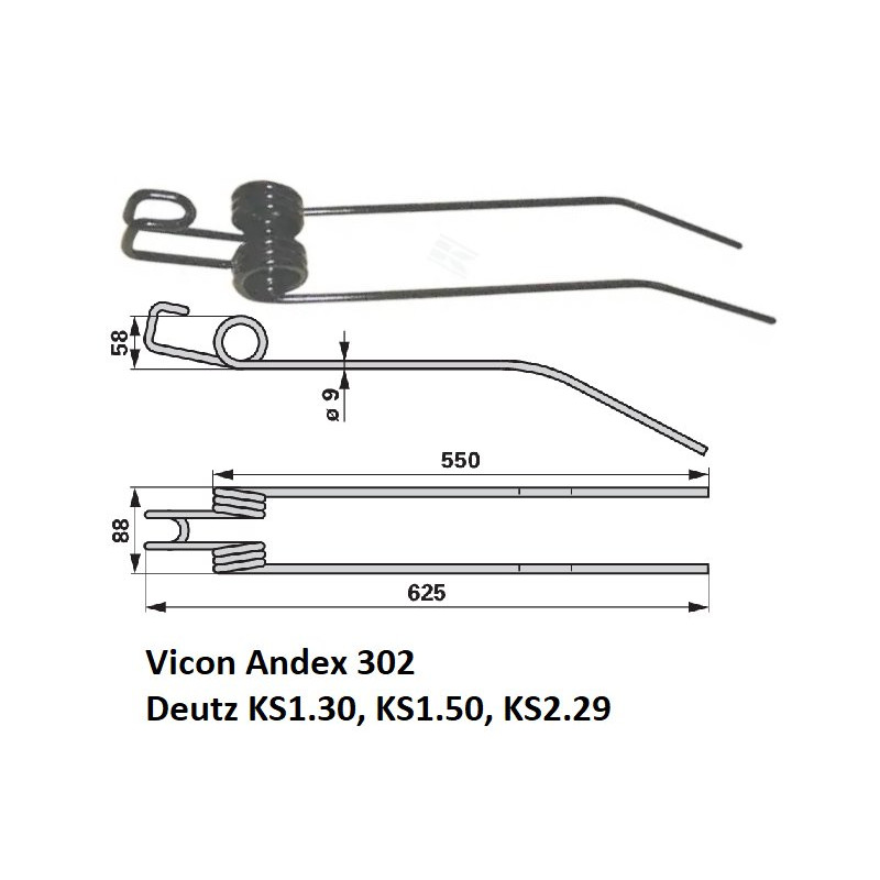 Palec zgrabiarki 630/93/40 fi9,0 mm, pasuje do Deutz-Fahr (1650433386)