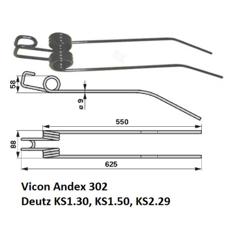 Palec zgrabiarki 630/93/40 fi9,0 mm, pasuje do Deutz-Fahr (1650433386)