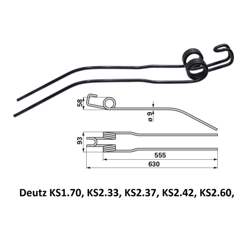 Palec zgrabiarki 630/93/40 fi9,0 mm, pasuje do Deutz-Fahr (16504331)