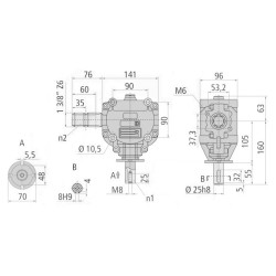 Przekładnia L 2,78:1 fi25mm/1i3/8"Z6 B&P Bondioli&Pavesi