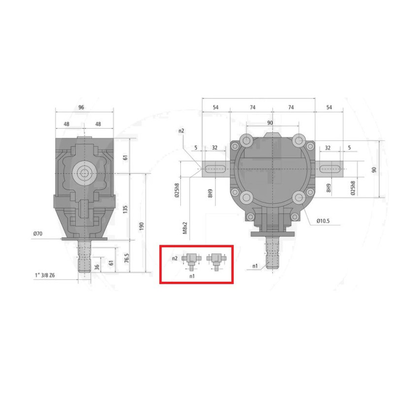 Przekładnia T 1,9:1 1i3/8"Z6/fi25mm/fi25mm GR