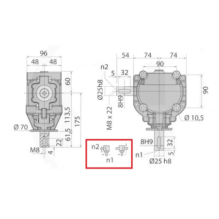 Przekładnia L 1:1 fi25mm/fi25mm GR