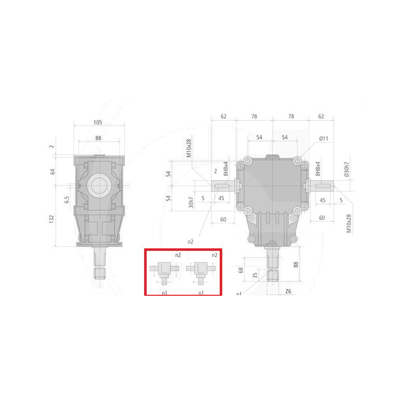 Przekładnia T 1:1,84 1i3/8"Z6/fi30mm/fi30mm GR