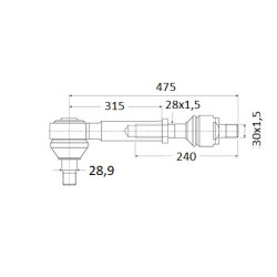 Drążek kierowniczy stożek-28,9/32,4, M30x1,5R L-475mm, 