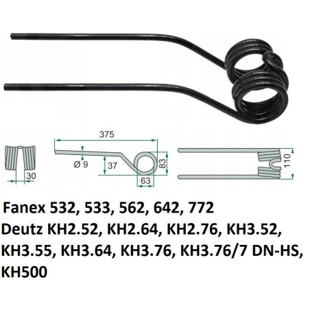 Palec zgrabiarki 375/104/51 fi10 mm, oryginał Deutz-Fahr