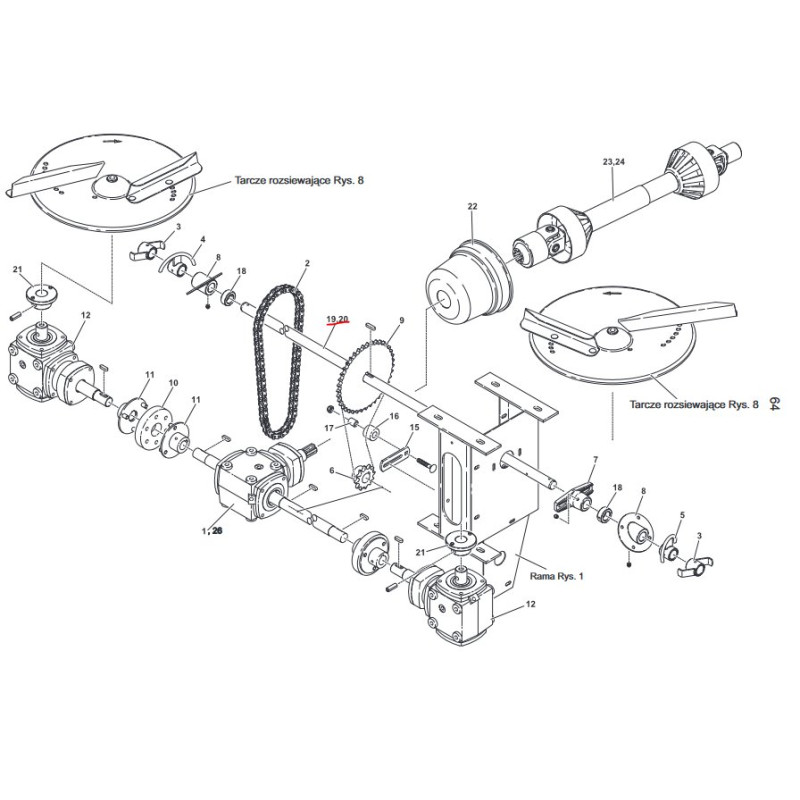 Wałek nagarniacza długi L-1120 MX2100-3000