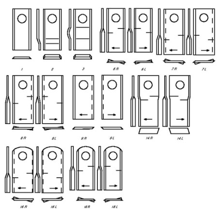 Nóż kosiarki rotacyjnej lewy 110x48x4 mm otwór Ø 19 mm