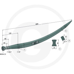 Ząb ładowacza zamykający 680mm M22x1,5 AGTECH