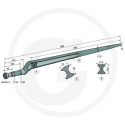 Ząb ładowacza ugięty 880mm 22x1,5 AGTECH